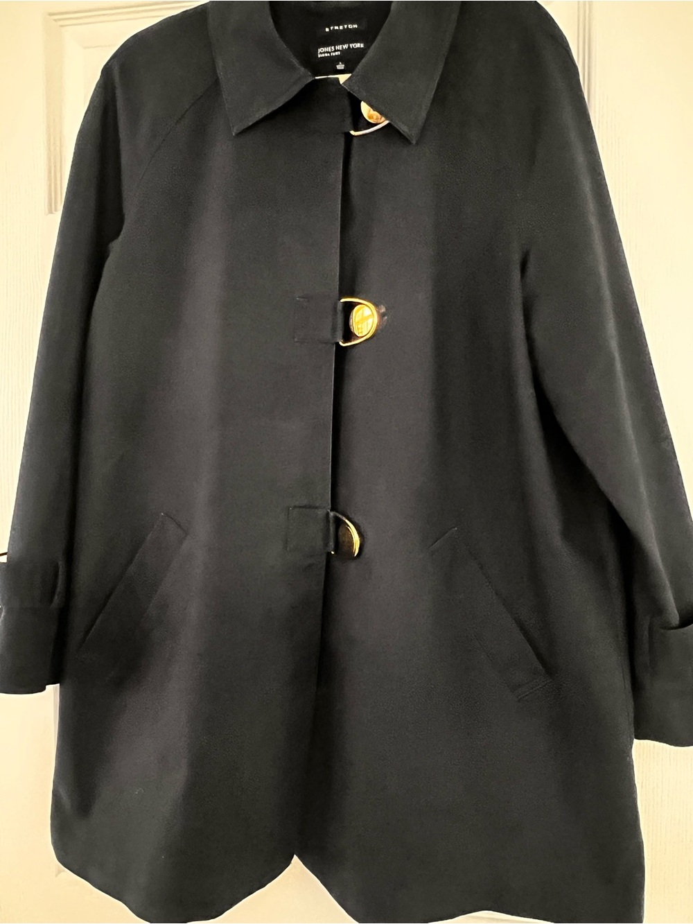Jones New York Navy Coat with Gold Toggle Accents